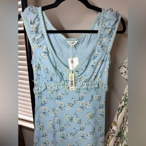 Max Studio London Light Blue Floral Ruffle Dress